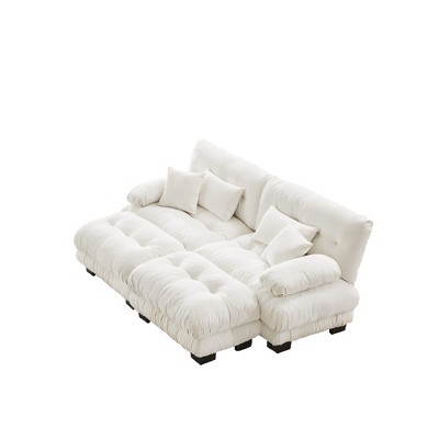 VYNXARIA Cloud Couch Sleeper Sofa for Living Room,Upholstered Wide Arm Sofa with 2 Ottomans,Chenille White