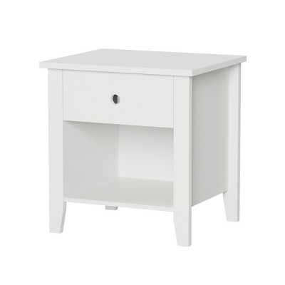 White Wood Rectangular End Table with Drawer and Shelf
