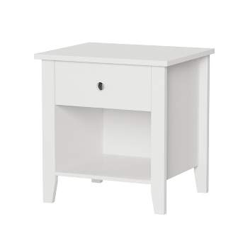 Hastings Home End Table Nightstand With Drawer for Living Room or Bedroom - White