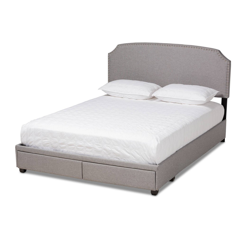 Photos - Bed Frame King Larese Fabric Upholstered 2 Drawer Platform Storage Bed Light Gray/Bl