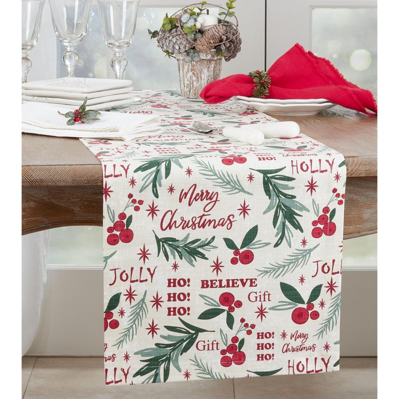 Saro Lifestyle Holly Christmas Design Table Runner, 3 of 4