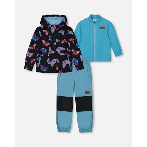 Deux par Deux Girl 3-In-1 Mid-Season Outerwear Set with Printed Jacket Light Blue and Multicolored Butterflies - 1 of 4