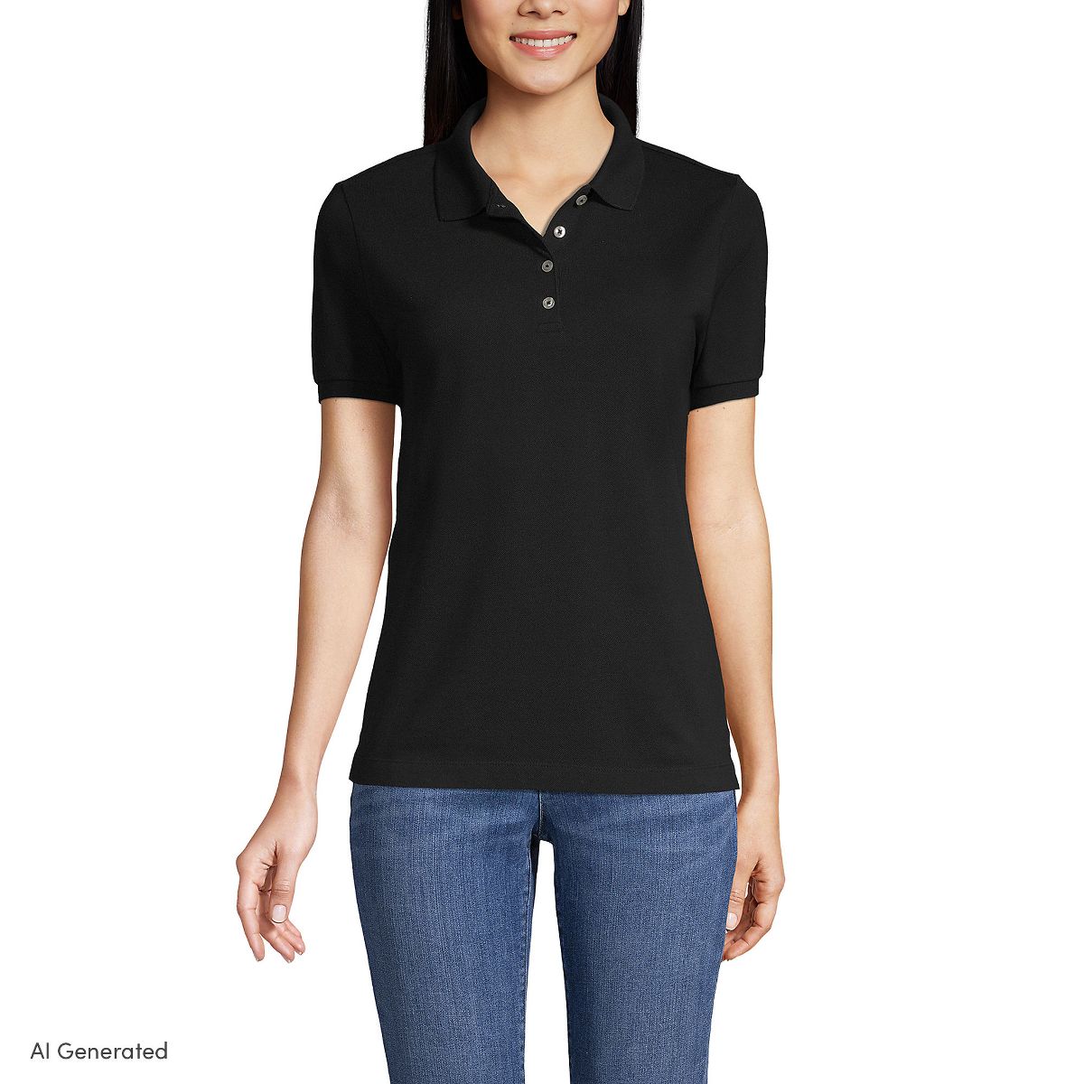 Lands' End School Uniform Women's Banded Short Sleeve Fem Fit Mesh Polo