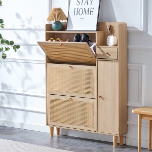 ORRD Modern Japanese Rattan Storage Cabinet, Minimalist Shoe Cabinet & Bedside Table for Small Spaces, Hallway & Living Room Organizer - 1 of 4
