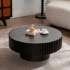 Lyngins Modern Handcrafted Coffee Table, Wooden Olive-Shaped Tea Table with Solid Wood Reliefs & MDF Base, Industrial Round Coffee Table - 3 of 4