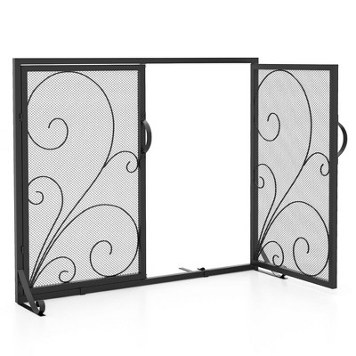 Tangkula 38 x 31 Inch Double Door Fireplace Screen w/ Magnetic Panels Stable Support Rear