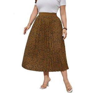 Womens Plus Size Skirt Elastic Waist Boho Skirts with Pockets - 1 of 1