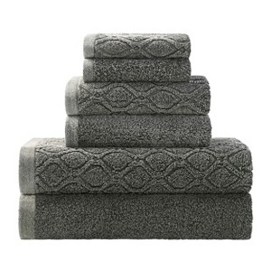 Cotton 6-Piece Bath Towel Set, Set Includes: Bath, Hand, and Face Towels, Denim Wash Diamond Jacquard and Classic Solid Terry Weave by Blue Nile Mills - 1 of 4