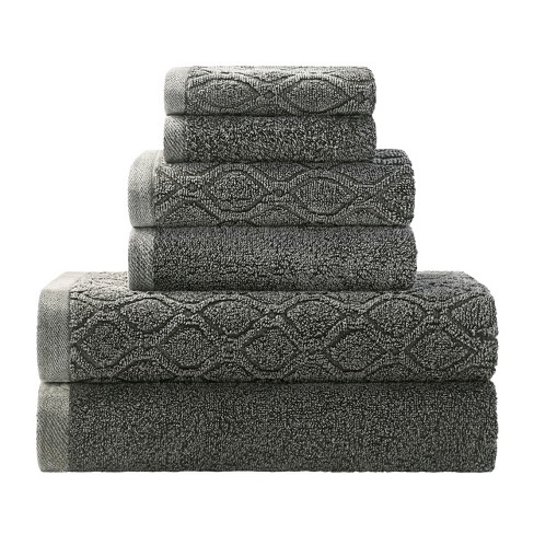 Cotton 6-Piece Bath Towel Set, Set Includes: Bath, Hand, and Face Towels, Denim Wash Diamond Jacquard and Classic Solid Terry Weave by Blue Nile Mills - image 1 of 4