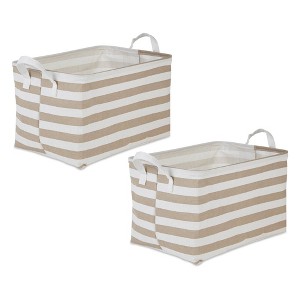 Design Imports Set of 2 Rectangle XL 12.5 x 17.5 x 10.5 Pe Coated Cotton Poly Laundry Bins Stripe Stone: Closet & Laundry Basket - 1 of 4