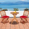 Tangkula 3PCS Folding Acacia Wood Bistro Set Patio Conversation Set w/ Red Cushions - 2 of 4