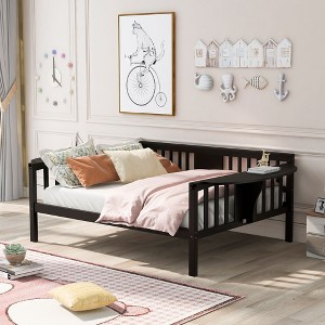 NicBex Full Size Daybed Modern Wooden Bed Frame with 2 Small Tables and Guardrails for Bedroom, Living Room, No Box Spring Required - 1 of 4