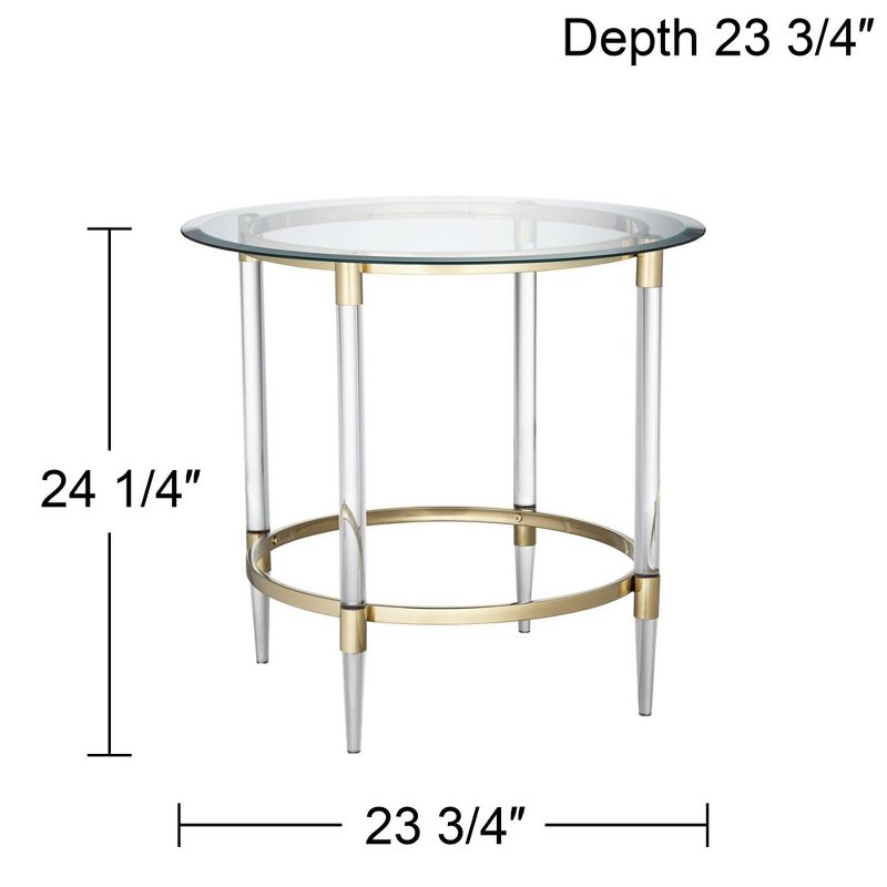 55 Downing Street Modern Minimalist Glass Round Accent Side End Table 24 3/4" Wide Clear Gold Rings for Living Room Bedroom Bedside Entryway House, 4 of 10