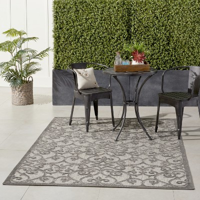 Aloha Floral Grey Charcoal Round 43" Synthetic Outdoor Rug