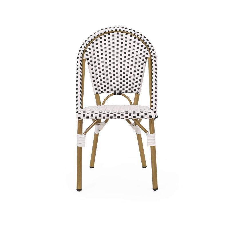 Elize 2pk Outdoor French Bistro Chairs - Black/White/Bamboo - Christopher Knight Home, 4 of 12