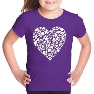 LA Pop Art Girl's Word Art T-shirt - Paw Prints Heart - 1 of 4