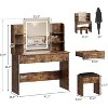 Makeup Vanity Table and Chair Set with 2 Storage Drawer 4 Shelves, Power Outlet, 3 Color Modes Adjustable LED Mirror & Stepless Dimmable for Bedroom - 3 of 4
