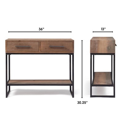 Rustic Wood and Metal Console Table with Dual Storage Drawers