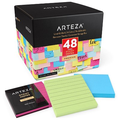 Arteza Sticky Notes, Lined & Blank Pads, 100 Sheets for School - 48 Pack (ARTZ-2378)