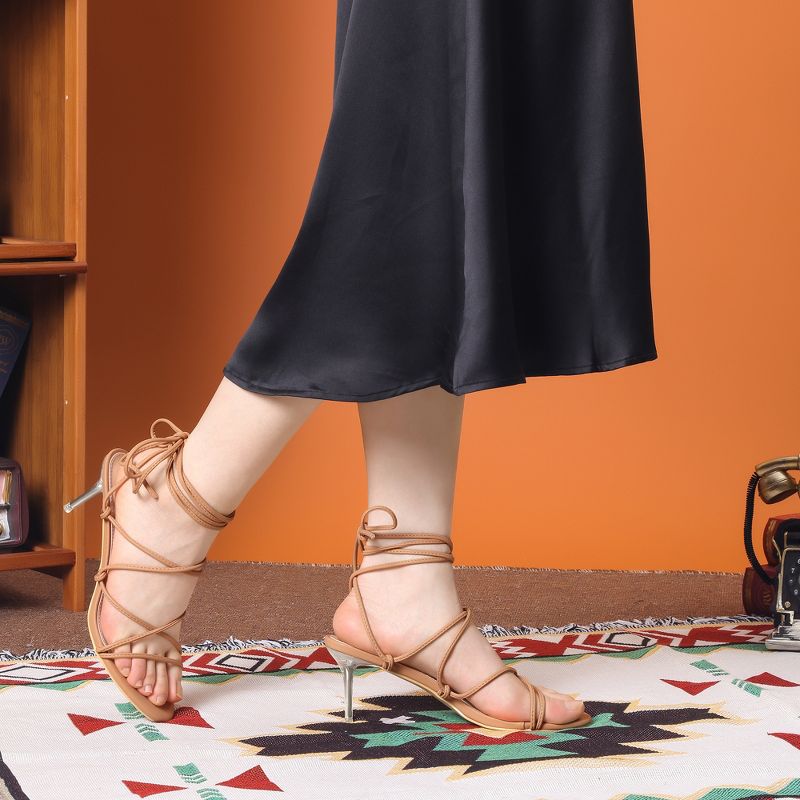 Allegra K Women's Lace Up Strappy Stiletto Heel Sandals, 3 of 7