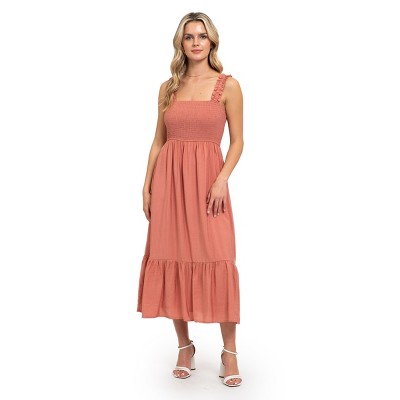 August Sky Women's Smocked Midi Dress (rdm2001-a_coral_small) : Target