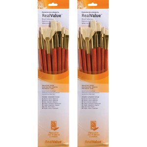 Princeton RealValue Brush Set, Natural Bristles, Long Handle Mixed Media Paintbrush, Orange, 7 Per Set, 2 Sets - 1 of 3