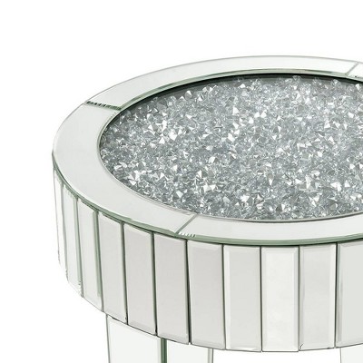 33" Round Mirrored & Faux Diamond Wood End Table