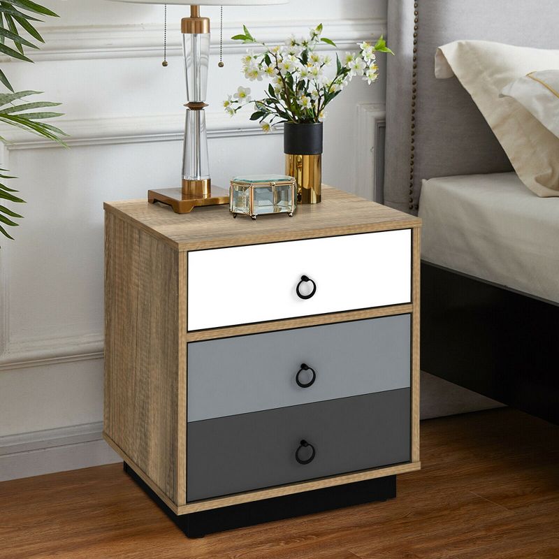 Costway Nightstand with Drawer and Storage Cabinet Wooden Sofa Side Table End Table, 4 of 10