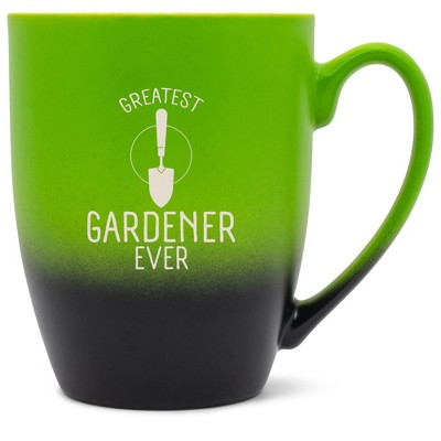 Elanze Designs Greatest Gardener Ever 12 Ounce Ceramic Laser-Etched Engraved Drinkware Mug, Green and Black Ombre