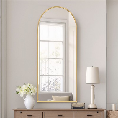 VYNXARIA 57"x20" Arched Full-Length Mirror - Gold Aluminum Frame, Wall-Mountable or Freestanding