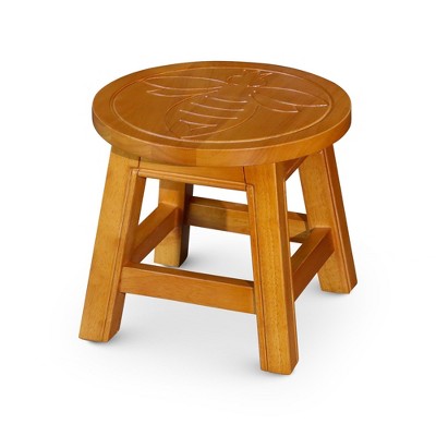 FURNIinspire Ottomans And Benches Carved Wooden Step Stool Fun Designs Premium Rubberwood Versatile Use, Queen Bee Style, Brown, 11.00"*11.00"*10.00"