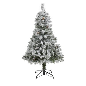 Nearly Natural 4' Flocked White River Mountain Pine Artificial Christmas Tree with Pinecones - 1 of 1