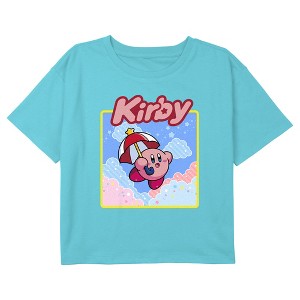 Girl's Nintendo Kirby Flying Umbrella Portrait Crop T-Shirt - 1 of 3