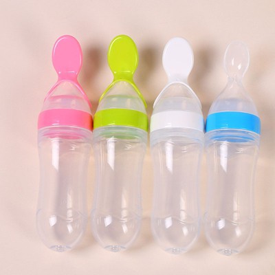AOSTIRMOTOR Baby Food Feeder Dropper Food Grade Silicone Baby Cereal Feeder Squeeze Bottle With Spoon