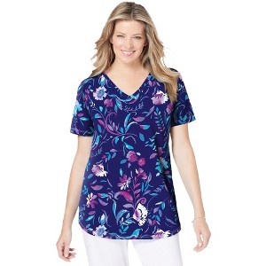 Woman Within Women's Plus Size Short-Sleeve V-Neck Shirred Tee - 1 of 4
