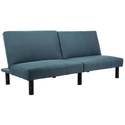 Contemporary Navy Tufted Twin Sleeper Sofa with Natural Wood Legs