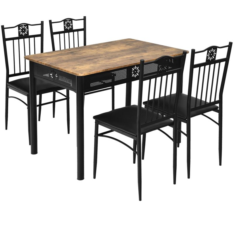Tangkula 5 Piece Dining Set Wood Metal Table and Chairs Kitchen Furniture Black, 1 of 9