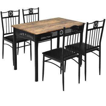 Tangkula 5 Piece Dining Set Wood Metal Table and Chairs Kitchen Furniture Black