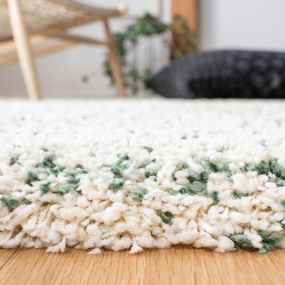 Ivory and Green Rectangular Shag Area Rug