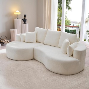 106'' Chenille L-Shaped Curved Sectional Sofas with Chaise, 7 Soft Pillows and Cloud-Like Foam - 1 of 4