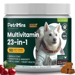PetriMins Dog Vitamins Supplements, Multivitamin Treats with Glucosamine & Omega-3 ¨C Hip & Joint, Digestion, Immune, Skin & Heart Health ¨C 90ct - 1 of 2