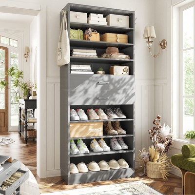 Aheaplus 80-In Tall Shoe Cabinet with Drawers, 9-Tier Shoe Storage Shelves