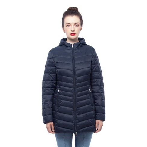 Rokka&Rolla Women's Light Long Coat Packable Puffer Jacket-Dark Navy, size  Small