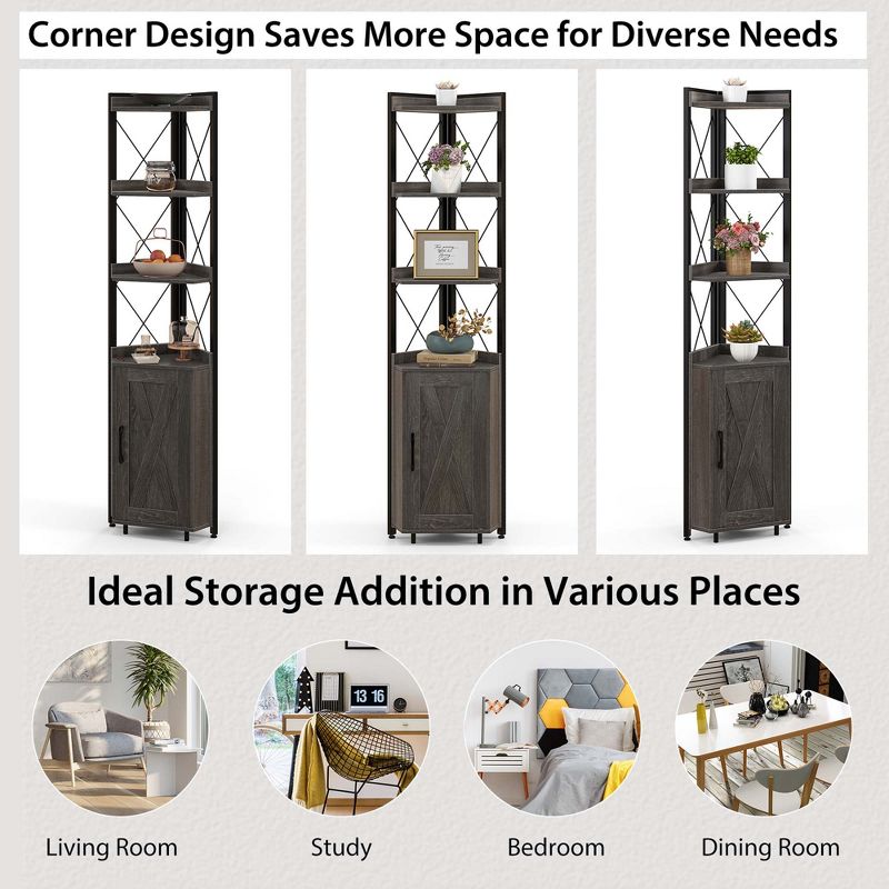Costway 6-Tier Corner Bookshelf with 5-Level Adjustable Shelf & Anti-Tipping Kits Rustic Brown/Gray, 5 of 11
