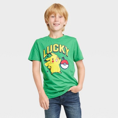Boys' Pokémon 'Lucky Flip' St. Patrick's Short Sleeve Graphic T-Shirt - Heather Green