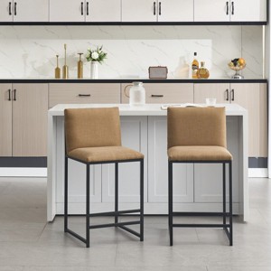 Set of 2 Linen Fabric Upholstered Counter Height Bar Stools,Modern Stainless Frame Bar Stool,Armless Kitchen Dining Room Bar Stool-Coolbibila - 1 of 4