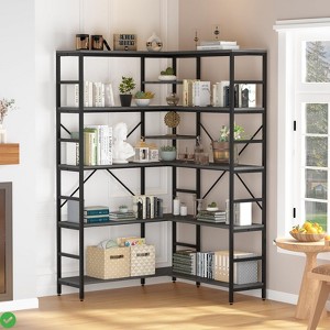 5-Tier L-Shaped Corner Bookcase, Industrial Tall Bookshelf with Storage, Heavy-Duty Metal Frame for Living Room, Bedroom, Home Office - 1 of 4