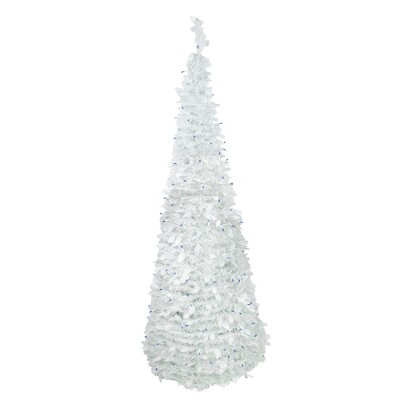 Northlight 4' Pre-Lit White Tinsel Pop-Up Artificial Christmas Tree, Blue Lights