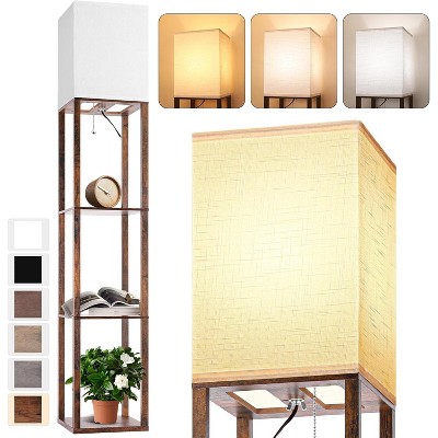 Floor Lamp with Shelves for Living Room, Shelf Floor Lamp with 3 CCT LED Bulb, Corner Display Standing Column Lamp