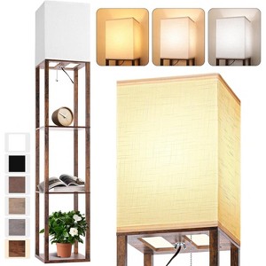 Floor Lamp with Shelves for Living Room, Shelf Floor Lamp with 3 CCT LED Bulb, Corner Display Standing Column Lamp - 1 of 4